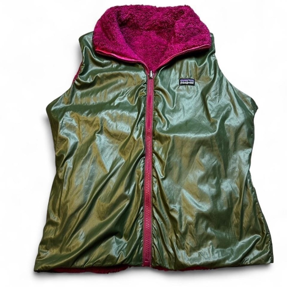 Patagonia Womens Los Gatos Fleece Vest Reversible Dark Pink Green Womens Medium - Picture 2 of 6